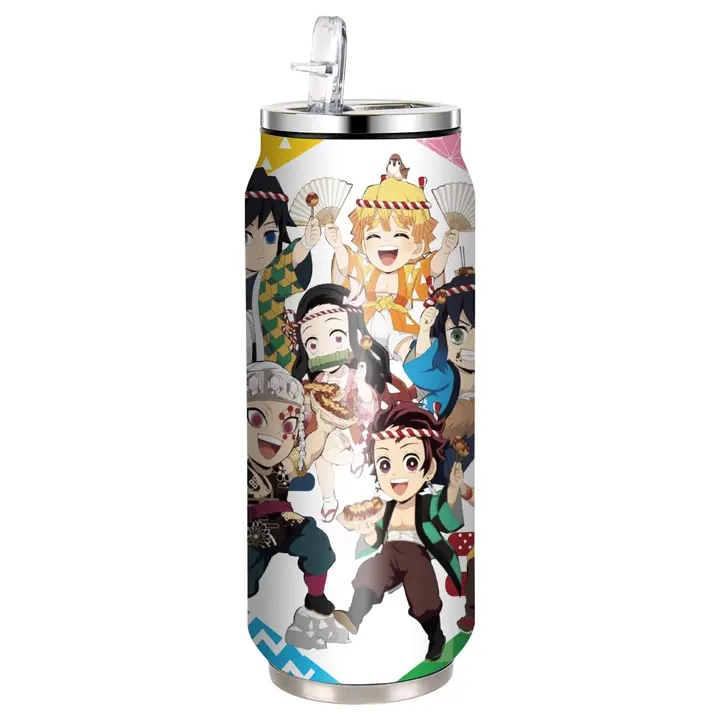 Botella térmica de acero inoxidable de Demon Slayer con pajita (500 ml)