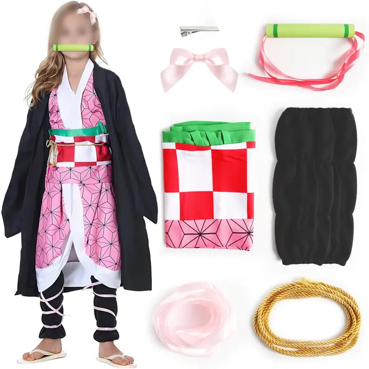 Cosplay de Nezuko Kamado (kimono, haori, cinturón y tocado) — Cevikno