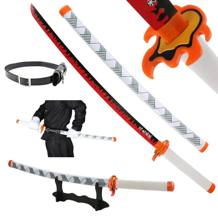 Espada de Kyojuro Rengoku para cosplay con cinturón y soporte (104 cm)