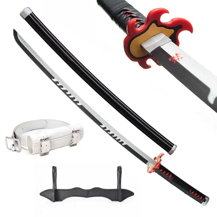 Katana de bambú de Tanjiro Kamado (negra) con cinturón y soporte (102 cm)