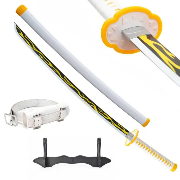Katana de bambú de Zenitsu Agatsuma con cinturón y soporte (102 cm)