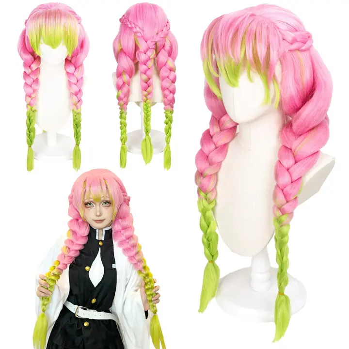 Peluca de Mitsuri Kanroji con flequillo y trenzas — AUNGKWANG